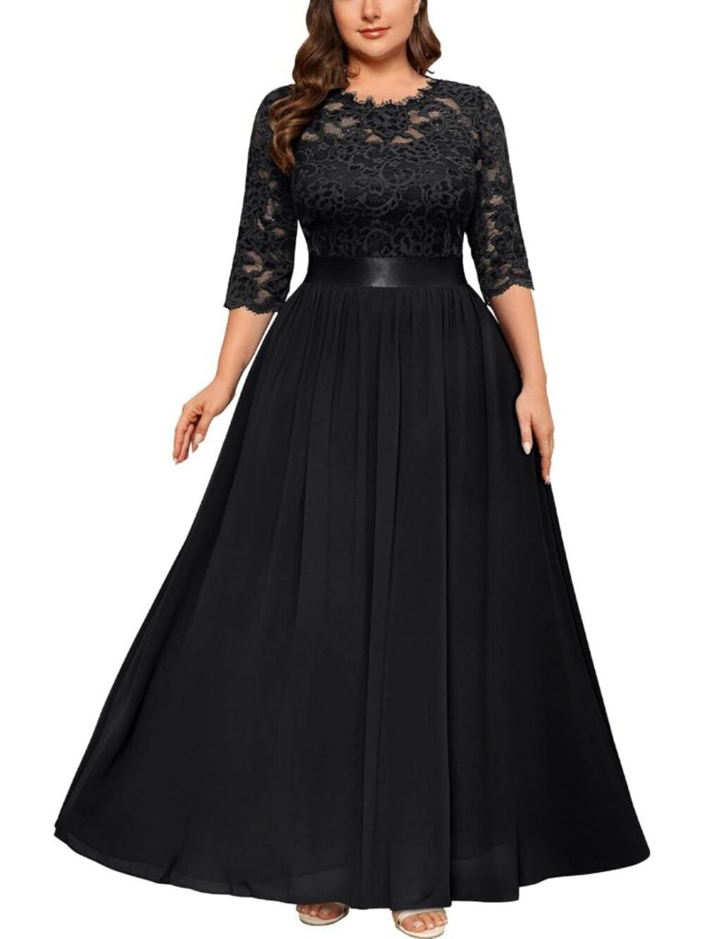 Elegant Plus Size Floral Lace Wedding Maxi Dress for Women - Formal Occasion